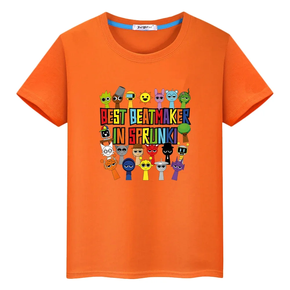 Sprunki print anime Short Tops 100%Cotton Cute Tees Sprunki t shirt for kids boy 10year pride tshirt y2k one piece girls clothes 2