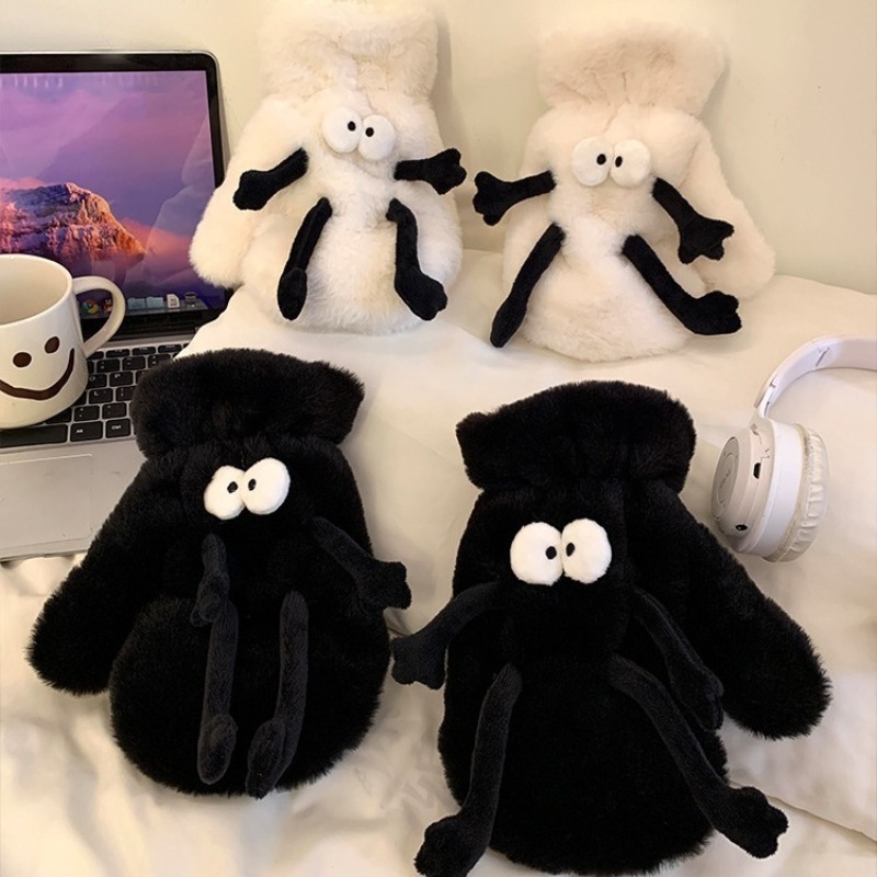 Cute funny gloves for women in winter thickened with fleece for warmth can be hung around the neck for cycling and keeping warm