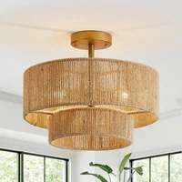 Vintage Hemp Rope Pendant Light Handmade Rattan Chandelier for Living Room Bedroom Restaurant Hemp Rope Round Pendant lamp 1