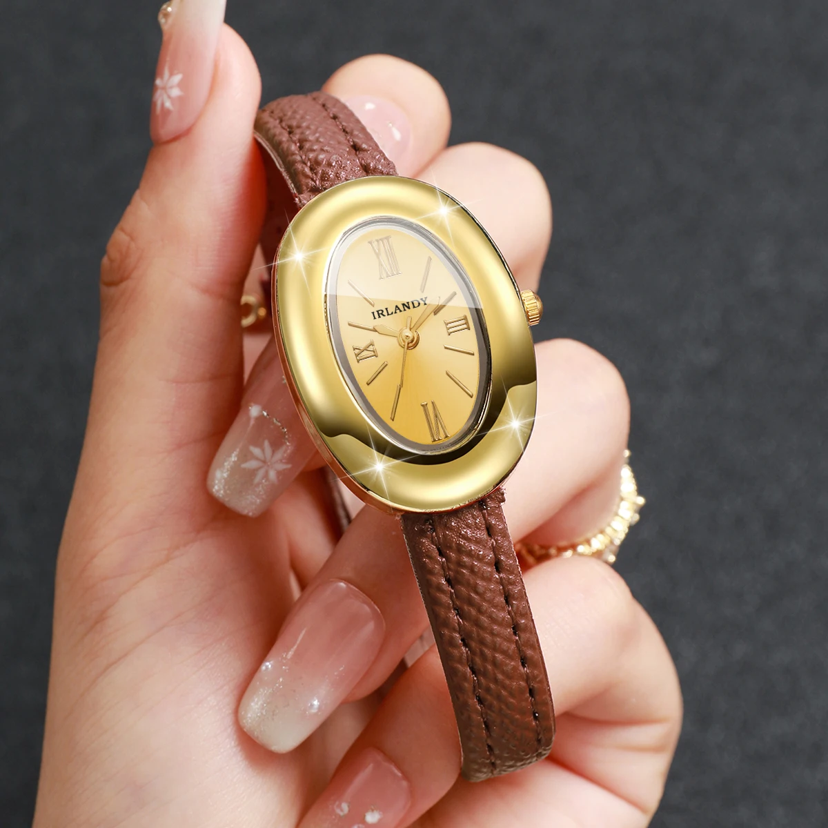 Elegant Oval Dial Women's Quartz Watch with Ultra-thin Leather Strap - Perfect Gift