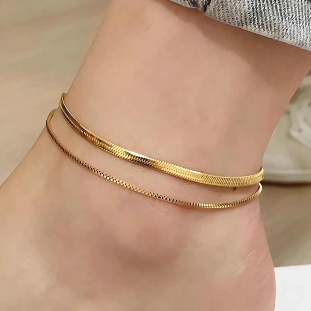 Ankle Chains Silver Anklet Bracelet Cubic Zirconia Anklet Beads Anklet Stainless Steel Anklet Women Gold Color Chain Anklet Bracelets Leg Do Not Fade Jewelry