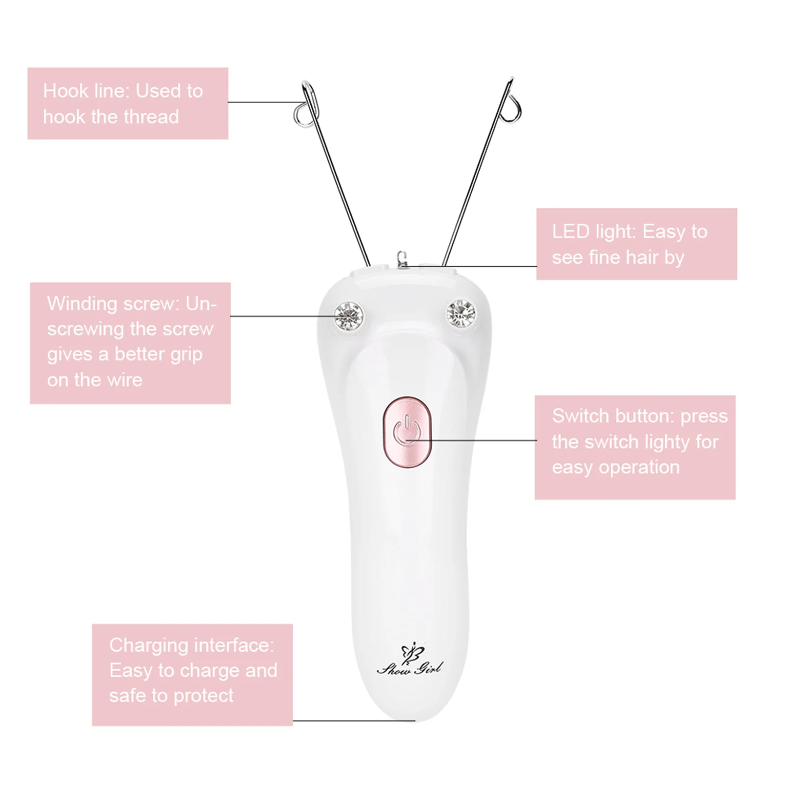 ماكينة إزالة الشعر الكهربائية ذات الخيوط عالية الجودة مزيل الشعر إزالة الشعر البدني 2 ألوان أذرع الوجه للمرأة الإبط