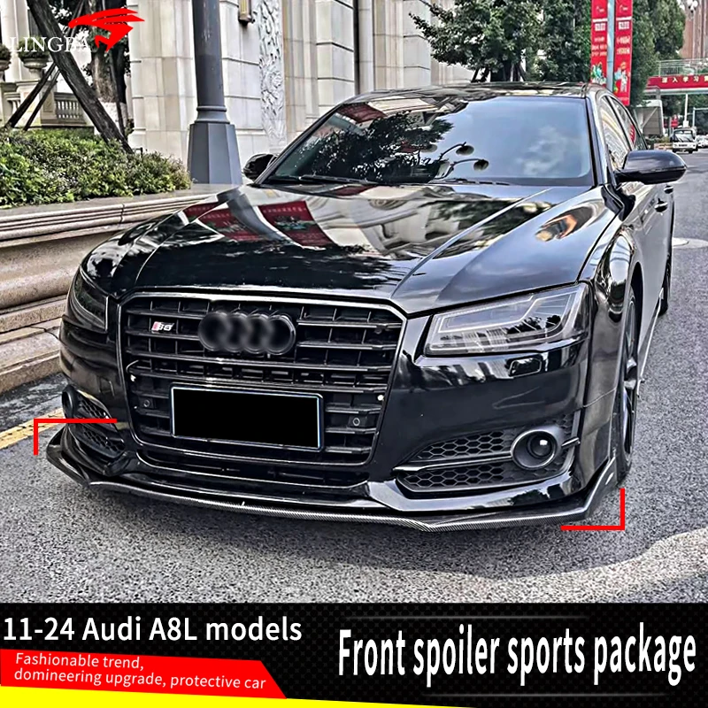 For Audi A8 2017-2024 Car Front Bumper Splitters Lip Body Kit Spoiler Side Skirts Extensions Rear Wrap Angle Accessories ABS 1