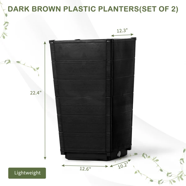 2PCS 32.5*32.5*57cm 深棕色 桶型 塑料 高款木纹拼接款 塑料种植-25