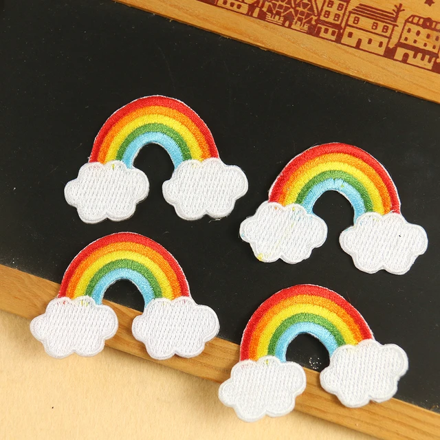 4 Stück Regenbogen bestickt Patch Streifen Regen wolke Eisen auf Stoff  Abzeichen DIY Applikationen Nähen Verzierungen