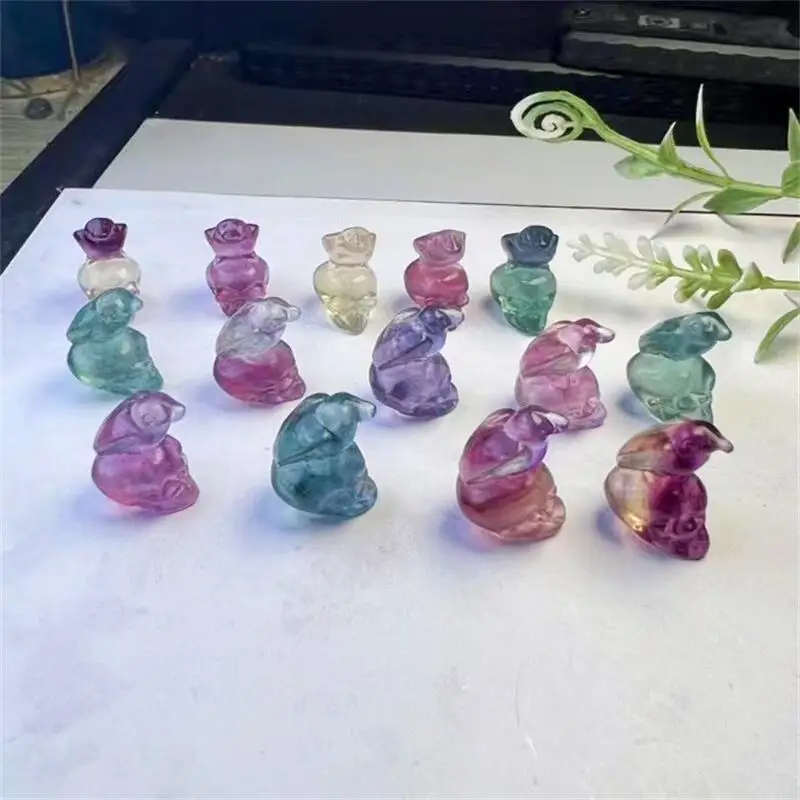 

10PCS Natural Rainbow Fluorite Crow Skull Crystal Mini Decoration DIY Pendant Gemstone Collection Chilfren Holiday Gift