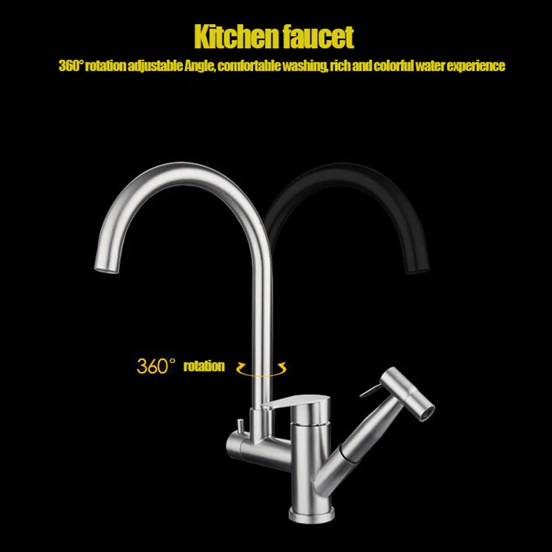 304 Stainless Steel Drawing Kitchen Can Be Pulled To Wash Fruit Vegetable Basin Hot And Cold Water Faucet With High Pressure Spr