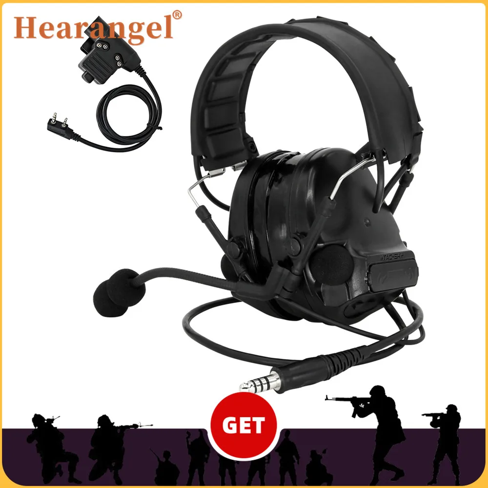 Hearangel Tactical Headset Military COMTAC III Anti-noise Headphone for Hunting Shooting Airsoft Sport Silicone Earmuff&U94 Ptt