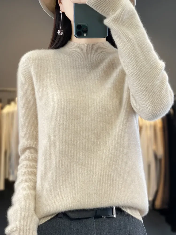 

Новинка 2024, Модный высококачественный вязаный кашемировый свитер с ложным воротником из 100% мериносовой шерсти, женская мягкая футболка, изящная верхняя одежда, Топ N161