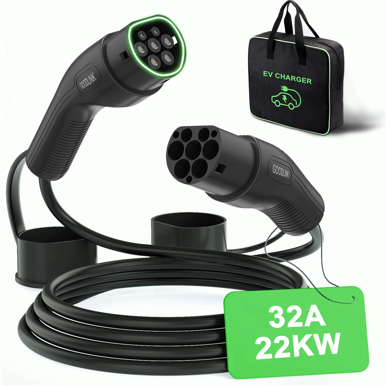 GOODLINK 고속 전기 자동차 충전 케이블, OEM/ODM 서비스 충전기, 유형 2 에서 유형 2 로, 22KW, 32A