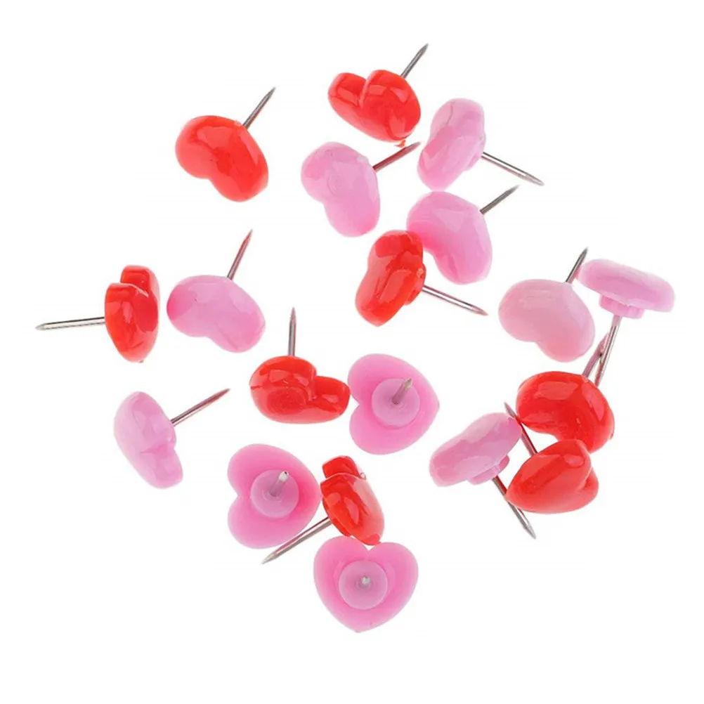 150Pcs 하트 핀 플라스틱 헤드 코르크보드용 스테인레스 스틸 포인트 푸시핀 지도 표시 사진 벽 장식 활기찬 장 핀