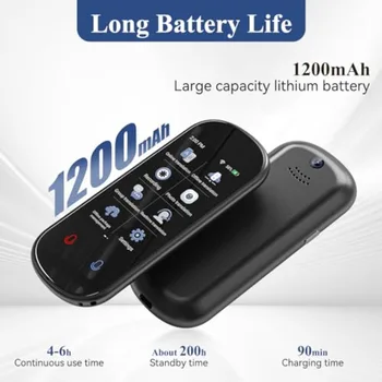 Portable two-way AI voice translator device for business, learning, and travel; ABS plastic body in black; real-time voice, tex 6