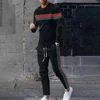 2024 Striped Print Men's 2-Piece Set Casual O-Neck Long Sleeve T-Shirt Drawstring Waist Pants Sweatsuit Men's Tracksuit Outfits 4