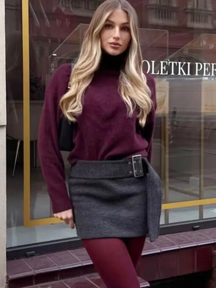 HH Women Elegant Solid Knitted Pullover Long Sleeve Turtleneck Sweater Autumn Winter Loose Casual Maternity Outfit Sweaters