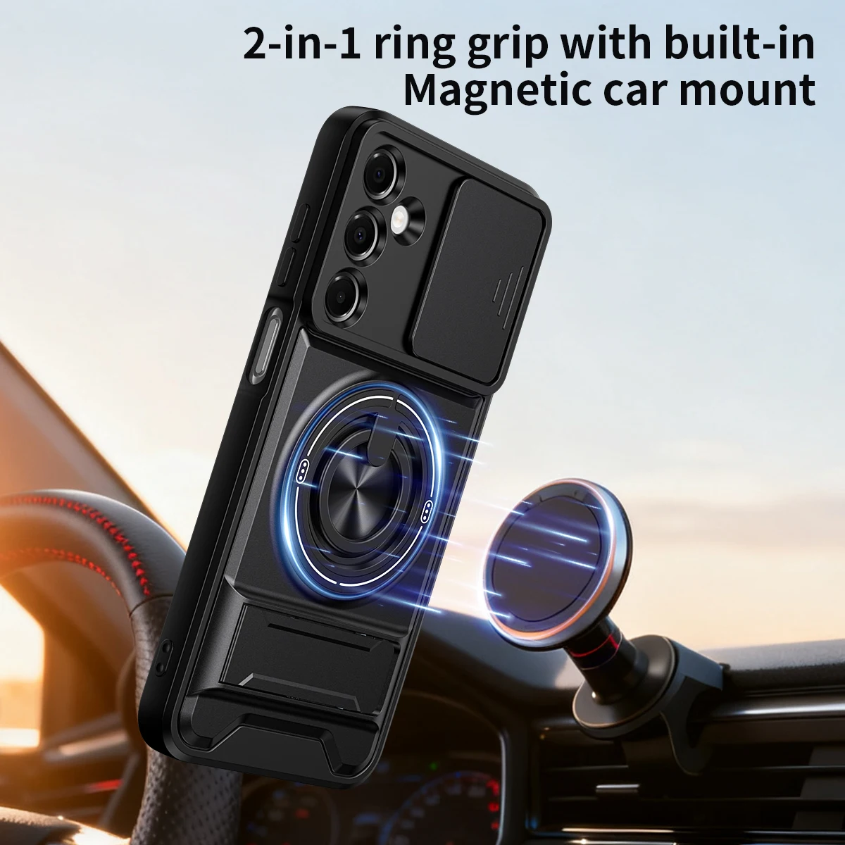 Premium Shockproof Phone Case with Magnetic Holder & Lens Protection