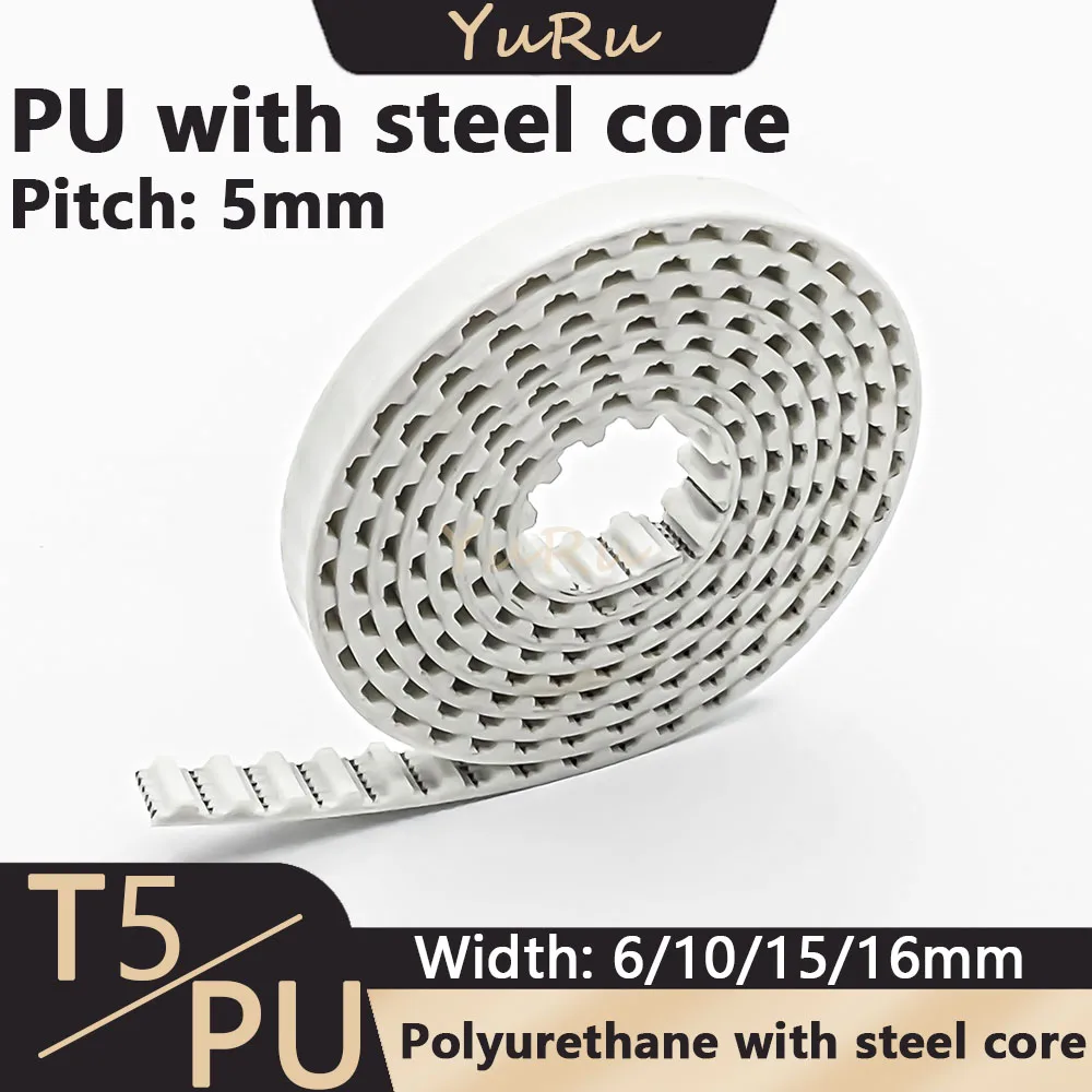 

T5 Belt PU with Steel Core Belt T5 White Timing Belt Width 6/10/15/16mm Synchronous Belt Anti-wear Reinforce Open Belt