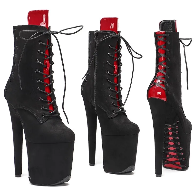

New Fashion Flock Upper Sexy Exotic Pole Dancing Shoes 20CM/8inches High Heel Round Toe Platform Women's Modern Ankle Boots 518