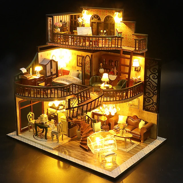 Maison de poupée en bois, Puzzle 3D, Kit de modèle de construction, Production de jouets pour petite pièce, décoration de chambre à coucher avec meubles légers 5 Maison de poupée en bois, Puzzle 3D, Kit de modèle de construction, Production de jouets pour petite pièce, décoration de chambre à coucher avec meubles légers 5