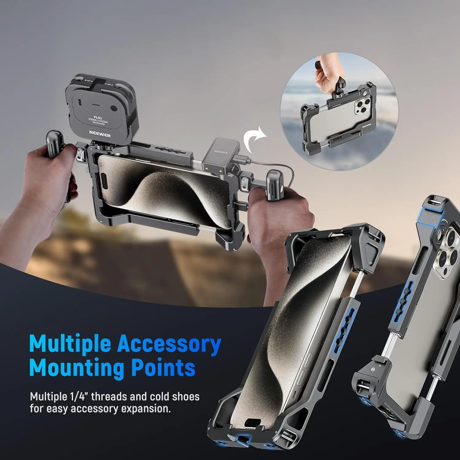 Hersmay Kit Cage Per Smartphone Con Doppia Impugnatura | Adattatore Filtro 67 Mm | Per Vlog E Live Streaming