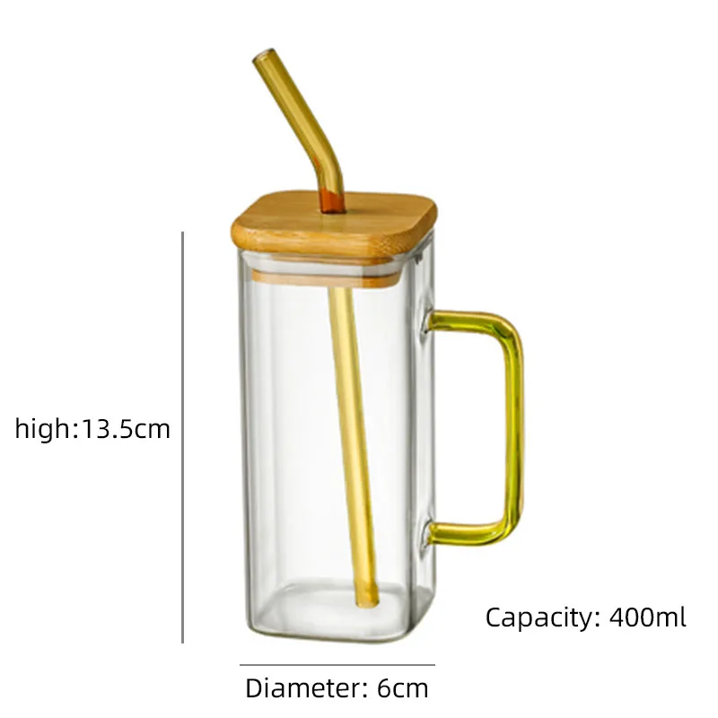 Wholesale 400ml Clear Square Glass Coffee Mugs with Lid and Straw Coffee Glass  Cups with Colored Handle and Custom Logo - China Glass Cup with Bamboo Lid  and Glass Cup with Bamboo
