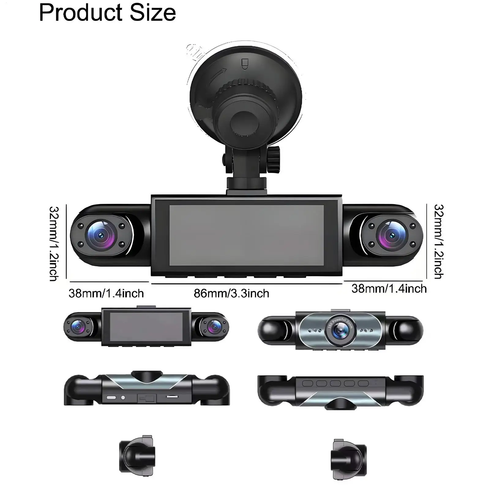 Telecamera da cruscotto per auto a 4 canali alimentata a batteria, videocamera 1080P con scheda da 32 GB, vista anteriore, posteriore, sinistra e destra, monitor di retromarcia per veicoli - Image 6