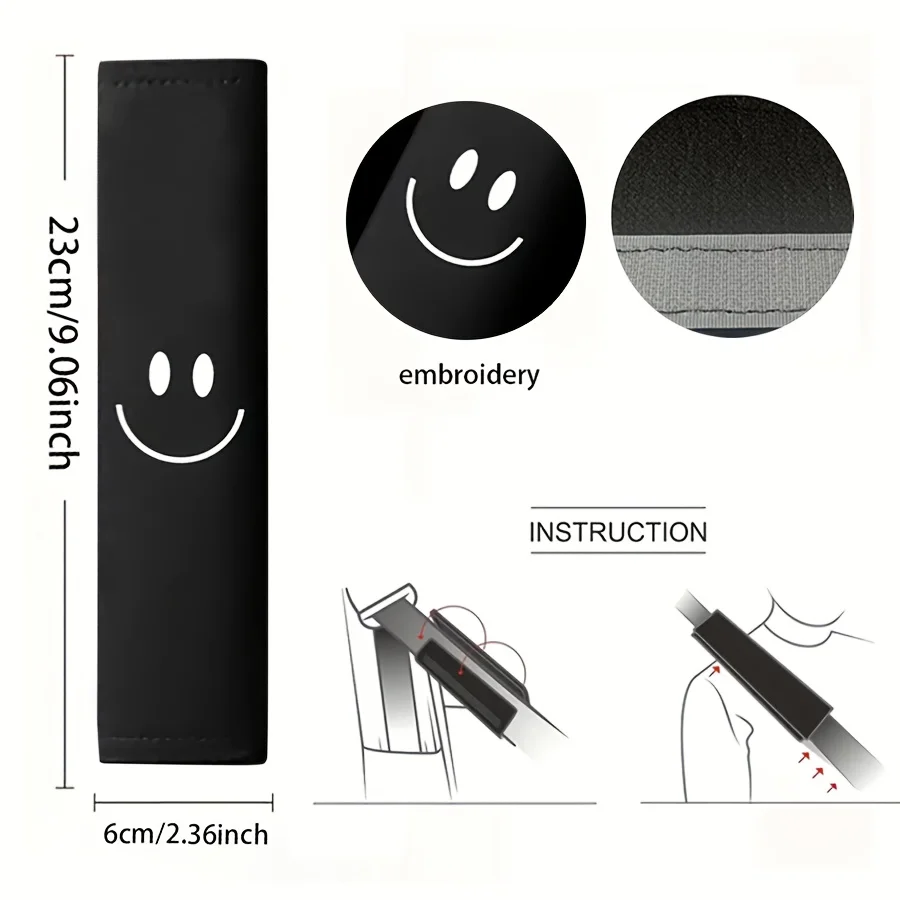 Smiling Embroidered Seat Belt Shoulder Covers - Soft Comfort Car Interior Decor Accessory