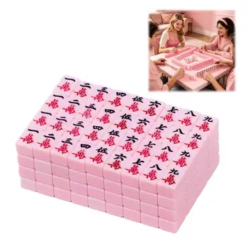 Cute Mini Mahjong Set, 20mm Portable Mahjong Tiles, Pink Blue White Travel Board Game, Compact Mahjong for Party & Camping 1 sol 7