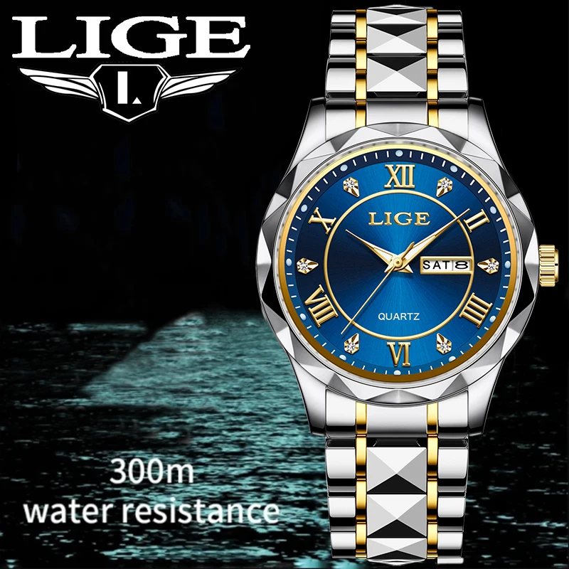 LIGE Top Brand Luxury Man Watch Business Fashion Classic Stainless Steel Quartz Watch for Men Waterproof Luminous Calendar Clcok