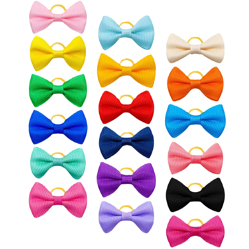 

50 Pcs Bow Tie Pet Head Flower Hair Ribbons Puppy Bowknot Fabric Bows for Small Dogs Girl