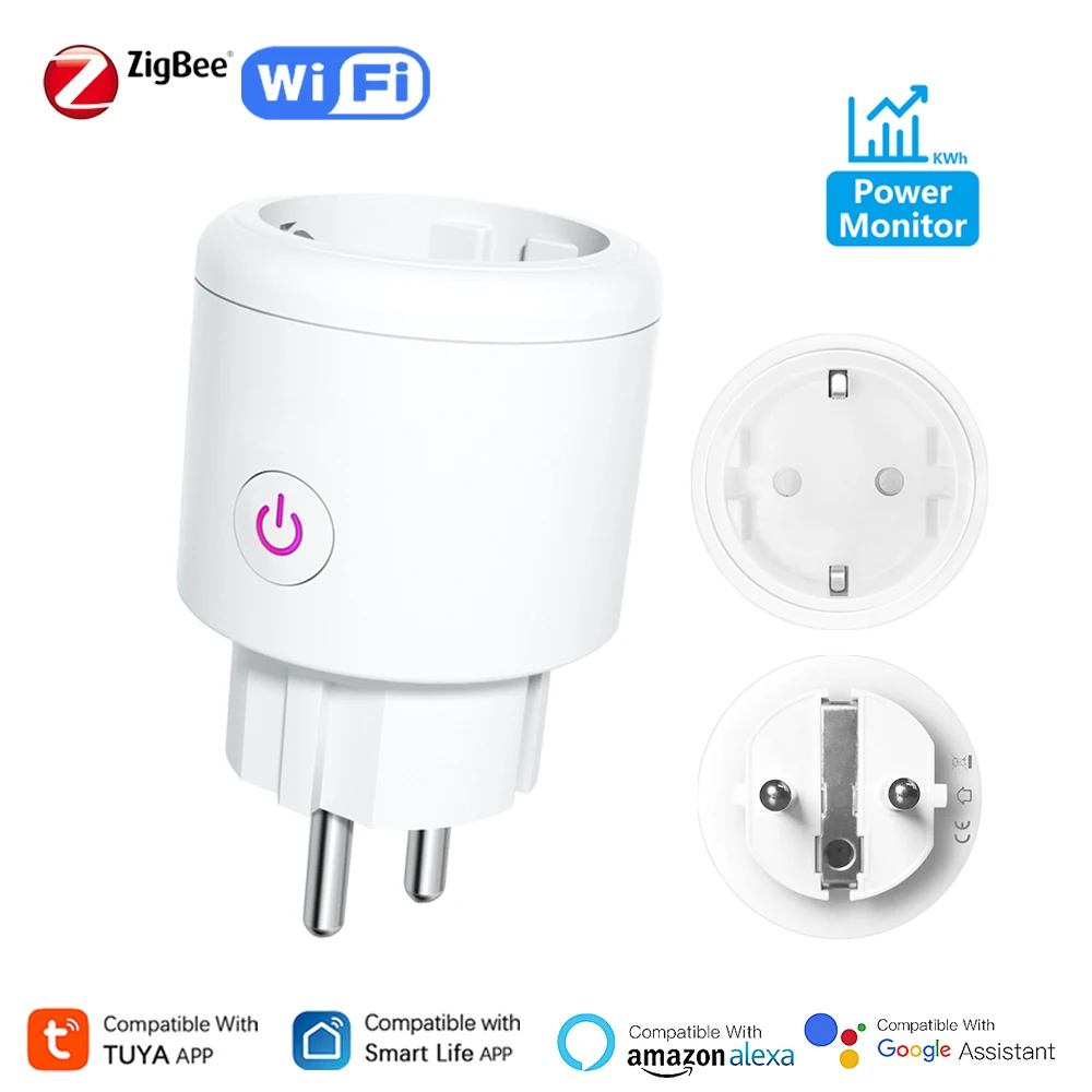 ปลั๊กอัจฉริยะ Tuya 20A Zigbee/WiFi EU พร้อมฟังก์ชั่นตรวจสอบพลังงาน หัวกลม ควบคุมผ่านแอปฯ ตั้งเวลา เปิด-ปิดด้วยเสียง ใช้งานร่วมกับ Alexa และ Google Home 1