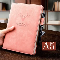 A5 Premium Leather Notebook with Personalized Soft Cover and Bookmark - Ideal for Business and Meetings (Pink)