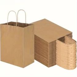 Brown Kraft Paper Bags with Handles - Party, Wedding, and Gift Packaging Bundle - 50pcs (Kraft paper color)