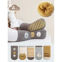 3 Pairs Winter Cartoon Terry Fleece Plush Newborn Baby Socks 0-5Y Thicken Lining Anti-Slip Floor Kids Boys Stockings 1