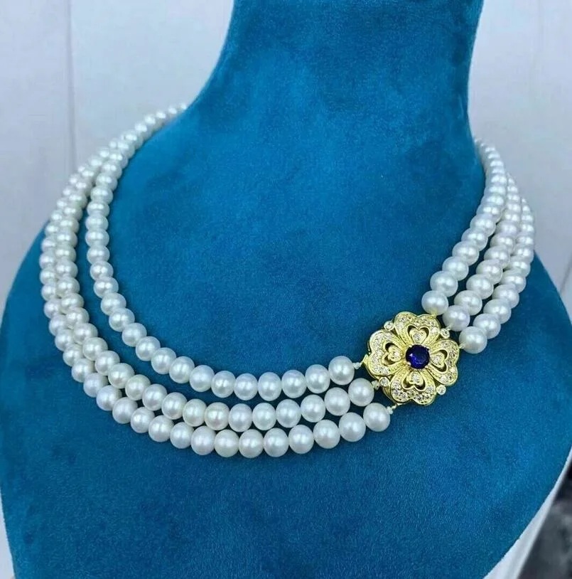 

Triple AAA 8-9mm South China Sea Round White Pearl Necklace 18 "19" 20 "925s
