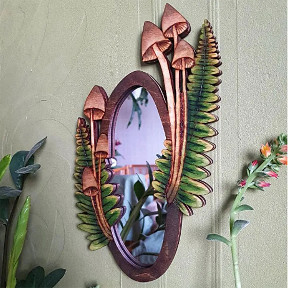 Great Mirror Round Wooden Mirror Unique Design Perfect Gift Hanging Decoration Retro Mushroom Forest
