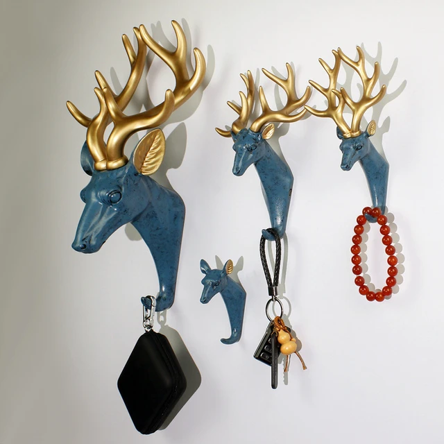 Animal Deer Head Coat Hook Adhesive Hanger Decorative Wall Antler