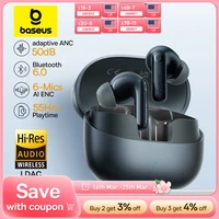 Baseus EP10 Pro ANC Earbuds Wireless Bluetooth 6.0 Earphones 50dB Realtime Adaptive Headphones 6 Mic Hi-Res LDAC IP55  Ear buds