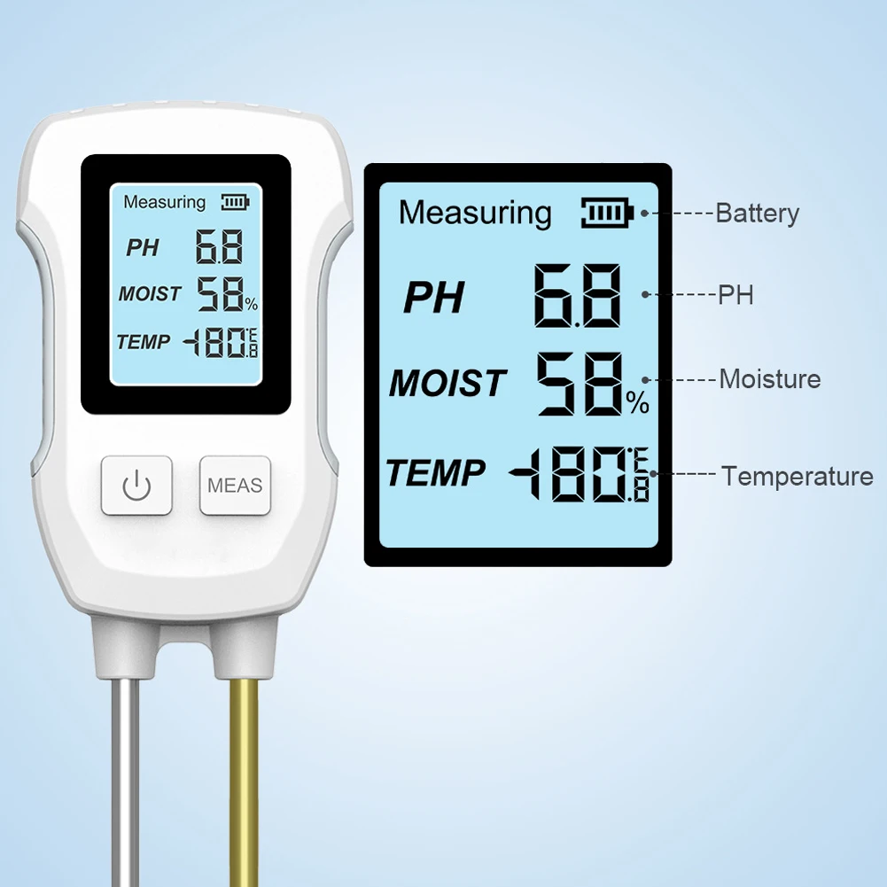 Soil PH Meter LCD Digital PH Moisture Temp Tester Dual Needle Acidity Detector f