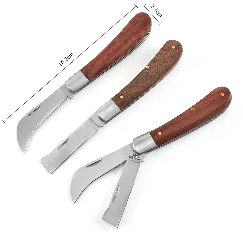 Folding Grafting Knife Grafting Tools Pruning Knife Professional Garden Fruit Tree Graftings Cutter Wooden Handle