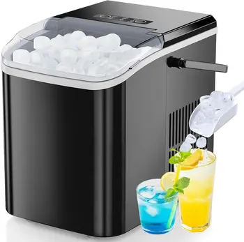 Portable Countertop Ice Maker, 26lbs/24H, 9 Cubes in 6 Mins, Self-Cleaning, Quiet for Home Kitchen RV Camping 1