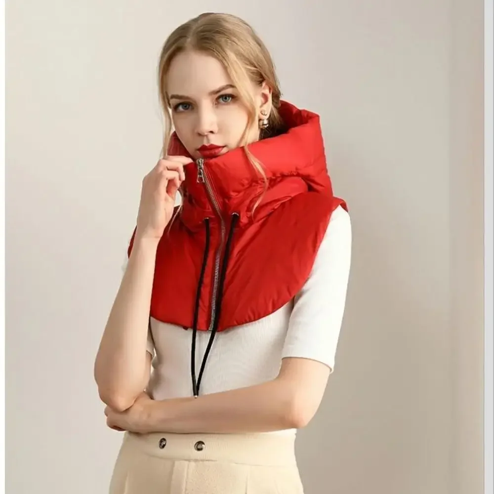 Ultralight Down Hooded Hats Drawstring Removable Neck Cover Scarf Balaclava Hat Zippper Coat Short Tank Top Women's