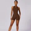 Solid Soft Backless Back Waist Scrunch Yoga Jumpsuit Short Set Women Zipper Sportswear Fitness One Piece Sports Suit Workout 2
