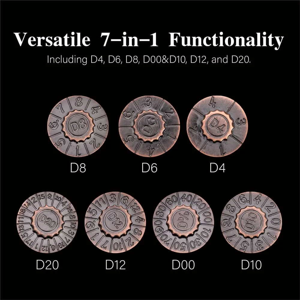 7-in-1 접이식 스피너 DND 주사위 사각형 금속 회전 D4-D20 D & D 탁상용 RPG 손가락 자이로 액세서리 용 다면체 주사위
