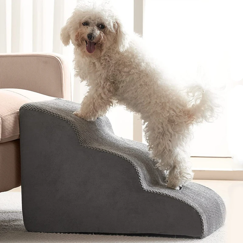 애완견 및 고양이 계단 경사로, 미끄럼 방지 소파 사다리, 3 단 및 4 단 훈련 계단, 탈착식 및 세척 가능, 애완동물 용품 