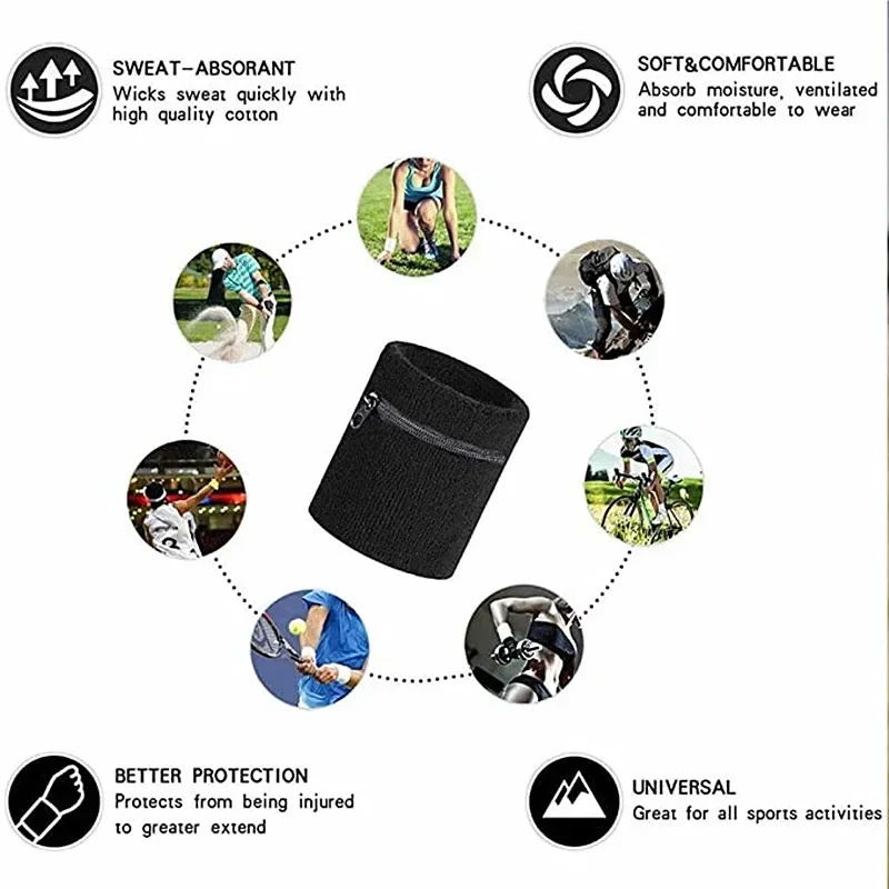 Multifunctional Outdoor Running Bags, Cycling Wrist Band Wallet, Safe Storage Wallets, Zipper Wrist Ankle Wrap Sport Strap, 1Pc 6