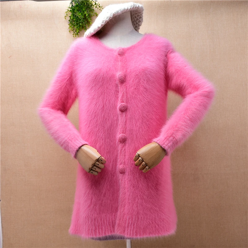

Ladies Women Sweet Pink Hairy Plush Mink Cashmere Knitted Slim Cardigan Angora Rabbit Fur Jacket Coat Sweater Pull Tops