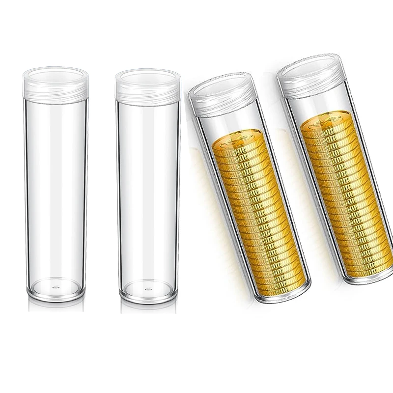 2Pcs-Coin-Storage-Tube-Small-Dollar-Coin-Container-Clear-Round-Plastic ...