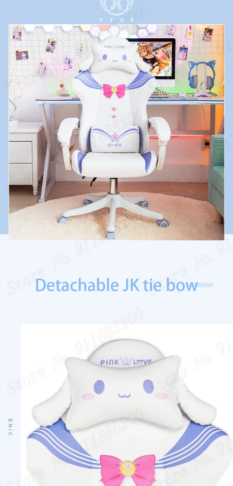 Description Picture 3 of itemCute pink lounge chair home office computer chair literary girl swivel chair 135 ° can lie anchor live game chair Japanese bow