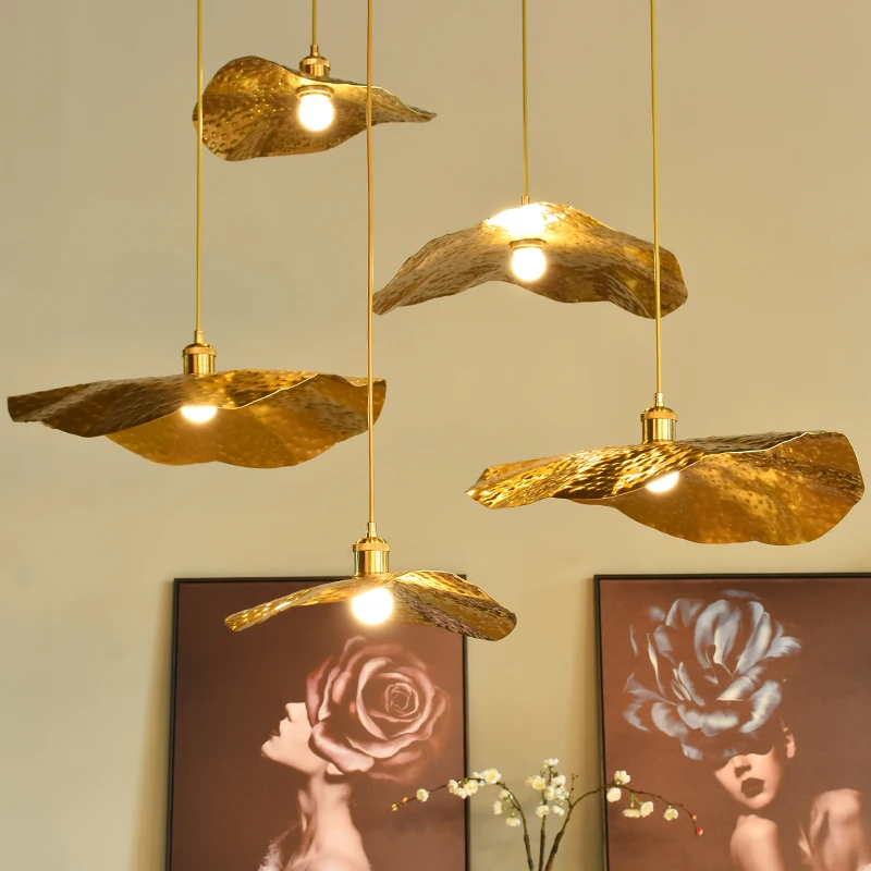 

Lotus Leaf LED Chandelier Creative Copper Pendant Light for Bedroom Living Room Kitchen Island Suspension Lamp Home Decor Lustre