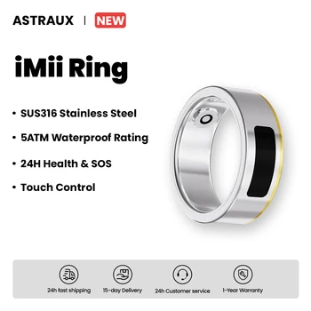Anello intelligente ASTRAUX in acciaio inossidabile SUS316 con touch uomo donna, cardiofrequenzimetro e ossigeno nel sangue Smartring 5ATM impermeabile